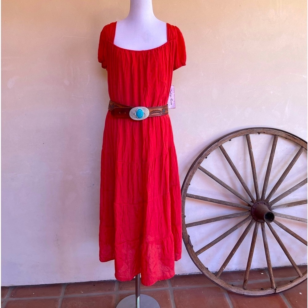 INDIGO ROSE Rosy Orange Dress Lined Full Skirt Elastic Waist Plus Sz 2X NEW TAG